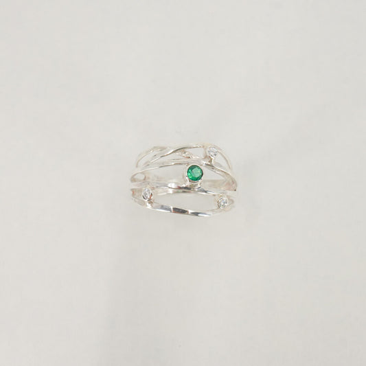 Sterling Silver / Moissanite & Emerald / Constellation Embrace Ring